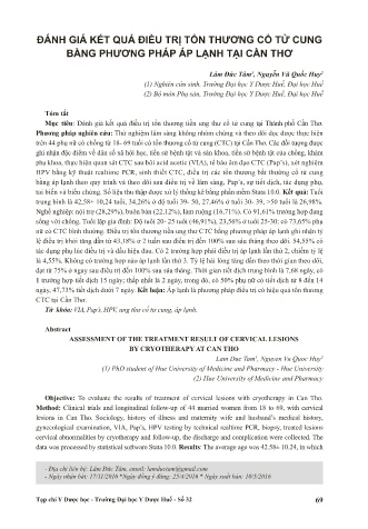 Đánh giá kết quả điều trị tổn thương cổ tử cung bằng phương pháp áp lạnh tại Cần Thơ