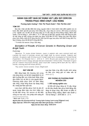 Đánh giá kết quả sử dụng vật liệu sứ cercon trong phục hình chụp, cầu răng