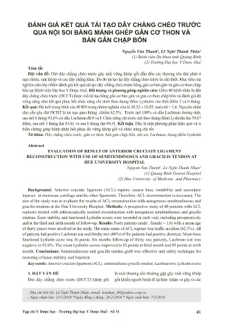 Đánh giá kết quả tái tạo dây chằng chéo trước qua nội soi bằng mảnh ghép gân cơ thon và bán gân chập bốn