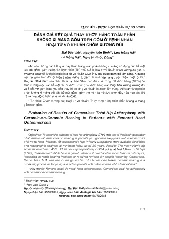 Đánh giá kết quả thay khớp háng toàn phần không xi măng gốm trên gốm ở bệnh nhân hoại tử vô khuẩn chỏm xương đùi