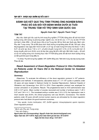 Đánh giá kết quả thụ tinh trong ống nghiệm bằng phác đồ dài đối với bệnh nhân dưới 35 tuổi tại trung tâm hỗ trợ sinh sản quốc gia