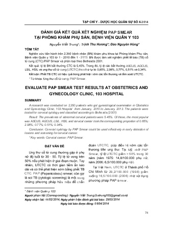 Đánh giá kết quả xét nghiệm pap smear tại phòng khám phụ sản, bệnh viện quân y 103