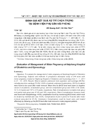 Đánh giá kết quả xử trí chửa trứng tại bệnh viện phụ sản Hải Phòng