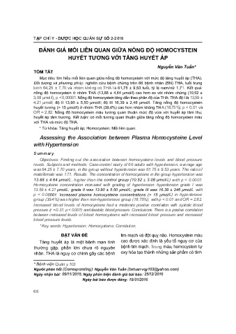 Đánh giá mối liên quan giữa nồng độ homocystein huyết tương với tăng huyết áp