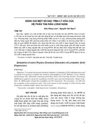 Đánh giá một số đặc tính lý hóa của hệ phân tán rắn loratadin