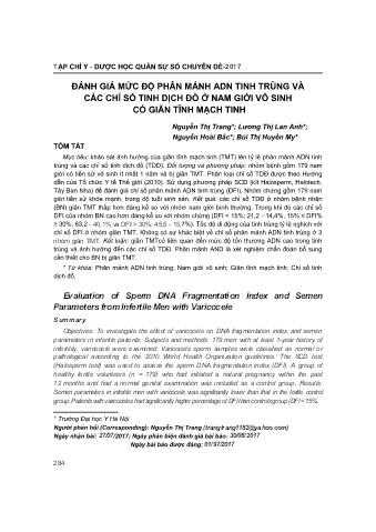 Đánh giá mức độ phân mảnh ADN tinh trùng và các chỉ số tinh dịch đồ nam giới vô sinh có gi n tĩnh mạch tinh
