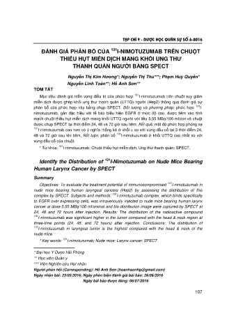 Đánh giá phân bố của 131i - nimotuzumab trên chuột thiếu hụt miễn dịch mang khối ung thư thanh quản người bằng spect
