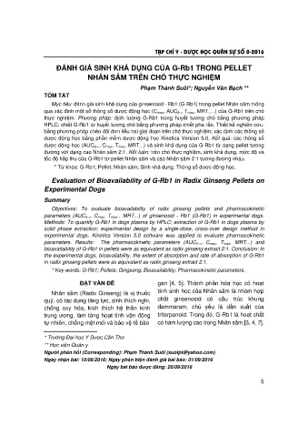 Đánh giá sinh khả dụng của g - rb1 trong pellet nhân sâm trên chó thực nghiệm