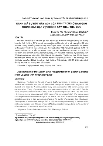 Đánh giá sự đứt gãy ADN của tinh trùng nam giới trong các cặp vợ chồng sẩy thai, thai lưu