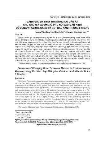 Đánh giá sự thay đổi nồng độ dấu ấn chu chuyển xương ở phụ nữ sau mãn inh sử dụng vitamin D, canxi và bột đậu nành trong 6 tháng