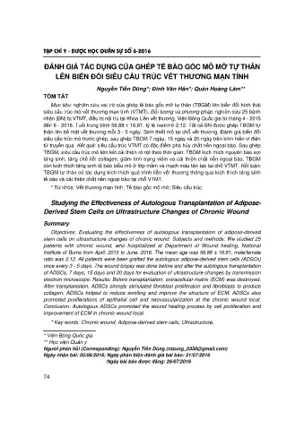 Đánh giá tác dụng của ghép tế bào gốc mô mỡ tự thân lên biến đổi siêu cấu trúc vết thương mạn tính