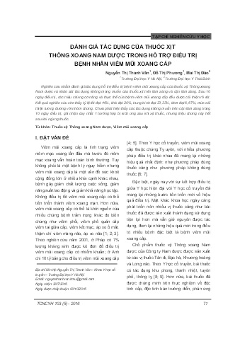 Đánh giá tác dụng của thuốc xịt thông xoang nam dược trong hỗ trợ điều trị bệnh nhân viêm mũi xoang cấp