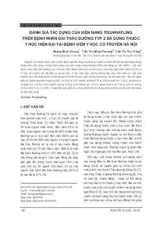 Đánh giá tác dụng của viên nang Tieukhatling trên bệnh nhân đái tháo đường typ 2 đã dùng thuốc y học hiện đại tại bệnh viện y học cổ truyền Hà Nội