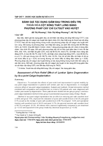 Đánh giá tác dụng giảm đau trong điều trị thoái hóa cột sống thắt lưng bằng phương pháp cấy chỉ catgut vào huyệt