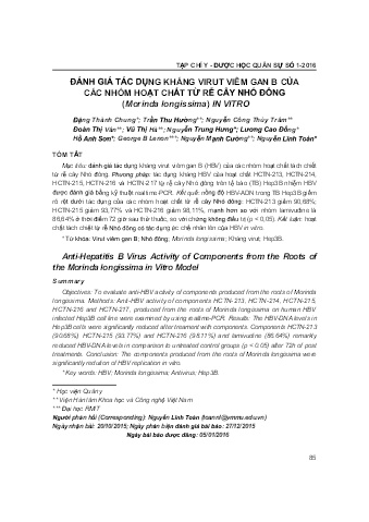 Đánh giá tác dụng kháng virut viêm gan b của các nhóm hoạt chất từ rễ cây nhó đông (morinda longissima) in vitro