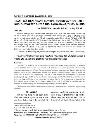 Đánh giá thực trạng suy dinh dưỡng và thực hành nuôi dưỡng trẻ dưới 5 tuổi tại Na Hang Tuyên Quang