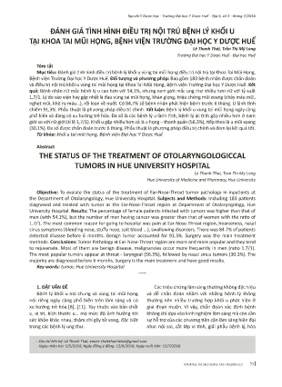 Đánh giá tình hình điều trị nội trú bệnh lý khối u tại khoa tai mũi họng, bệnh viện trường đại học y dược Huế