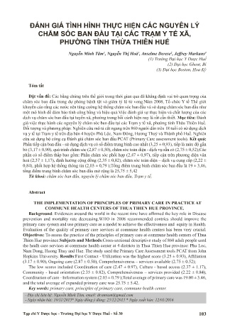 Đánh giá tình hình thực hiện các nguyên lý chăm sóc ban đầu tại các trạm y tế xã, phường tỉnh Thừa Thiên Huế