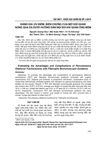 Đánh giá ưu điểm, biến chứng của mở khí quản nong qua da dưới hướng dẫn nội soi khí quản ống mềm