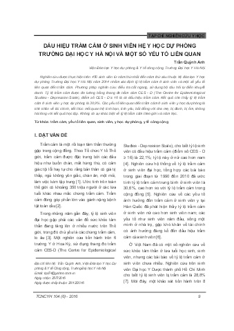 Dấu hiệu trầm cảm ở sinh viên hệ y học dự phòng trường đại học y Hà Nội và một số yếu tố liên quan