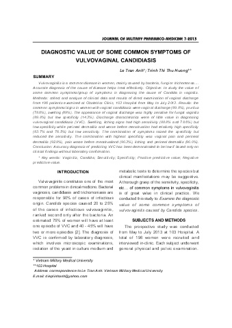 Diagnostic value of some common symptoms of vulvovaginal candidiasis
