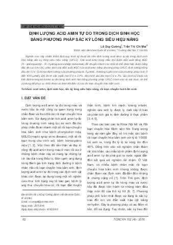Định lượng acid amin tự do trong dịch sinh học bằng phương pháp sắc ký lỏng siêu hiệu năng