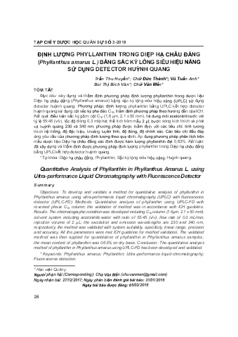 Định lượng phyllanthin trong diệp hạ châu đắng (phyllanthus amarus l.) bằng sắc ký lỏng siêu hiệu năng sử dụng detector huỳnh quang