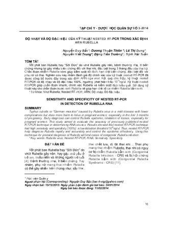Độ nhạy và độ đặc hiệu của kỹ thuật nested rt-pcr trong xác định Arn Rubella
