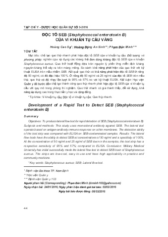 Độc tố seb (staphylococcal enterotoxin B) của vi khuẩn tụ cầu vàng