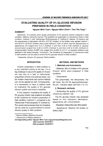 Evaluating quality of 5% glucose infusion prepared in field condition