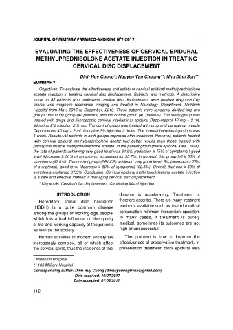 Evaluating the effectiveness of cervical epidural methylprednisolone acetate injection in treating cervical disc displacement