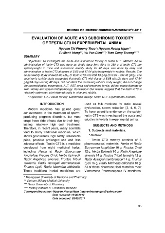 Evaluation of acute and subchronic toxicity of testin ct3 in experimental animal