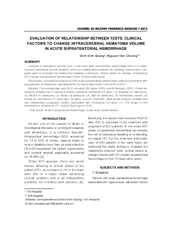 Evaluation of relationship between tests, clinical factors to change intracerebral hematoma volume in acute supratentorial hemorrhage