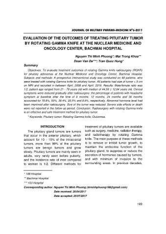 Evaluation of the outcomes of treating pituitary tumor by rotating gamma knife at the nuclear medicine and oncology center, bachmai hospital
