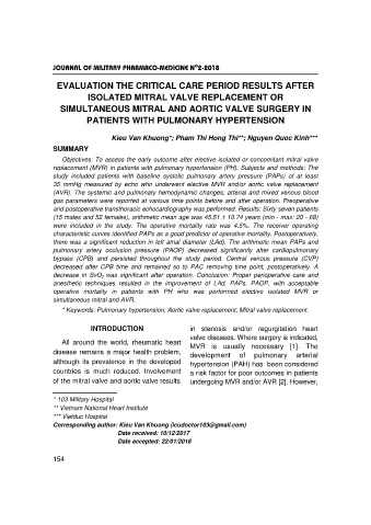 Evaluation the critical care period results after isolated mitral valve replacement or simultaneous mitral and aortic valve surgery in patients with pulmonary hypertension