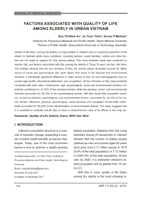 Factors associated with quality of life among elderly in Urban Vietnam