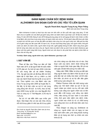 Gánh nặng chăm sóc bệnh nhân alzheimer giai đoạn cuối và các yếu tố liên quan