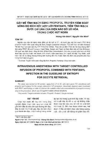 Gây mê tĩnh mạch bằng propofol truyền kiểm soát nồng độ đích kết hợp với fentanyl tiêm tĩnh mạch dưới chỉ dẫn của điện não đồ số hóa trong chọc hút noãn
