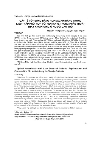 Gây tê tủy sống bằng ropivacain đẳng trọng liều thấp phối hợp với fentanyl trong phẫu thuật thay khớp háng ở người cao tuổi