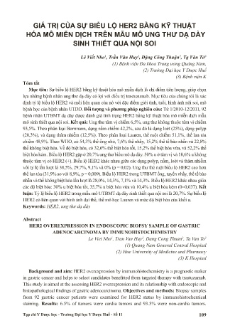 Giá trị của sự biểu lộ her2 bằng kỹ thuật hóa mô miễn dịch trên mẫu mô ung thư dạ dày sinh thiết qua nội soi
