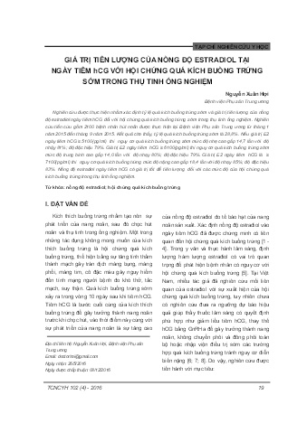 GIá trị tiên lượng của nồng độ estradiol tại ngày tiêm HCG với hội chứng quá kích buồng trứng sớm trong thụ tinh ống nghiệm