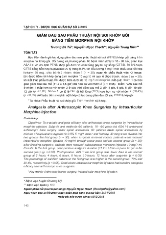 Giảm đau sau phẫu thuật nội soi khớp gối bằng tiêm morphin nội khớp