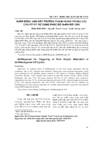 Gnrh đồng vận gây trưởng thành noãn trong các chu kỳ ivf sử dụng phác đồ gnrh đối vận