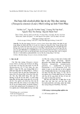 Hai hợp chất alcaloid phân lập từ cây dây đau xương (tinospora sinensis (lour.) merr) trồng tại tỉnh Vĩnh Phúc