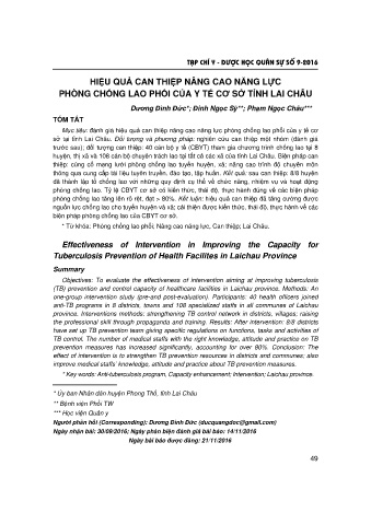 Hiệu quả can thiệp nâng cao năng lực phòng chống lao phổi của y tế cơ sở tỉnh Lai Châu