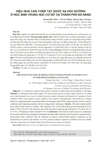 Hiệu quả can thiệp tật khúc xạ học đường ở học sinh trung học cơ sở tại Thành phố Đà Nẵng