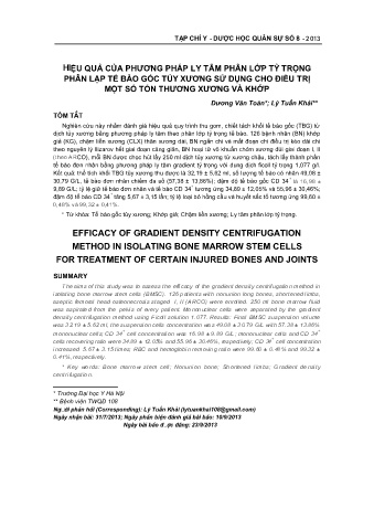 Hiệu quả của phương pháp ly tâm phân lớp tỷ trọng phân lập tế bào gốc tủy xương sử dụng cho điều trị một số tổn thương xương và khớp