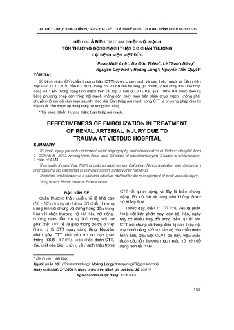 Hiệu quả điều trị can thiệp nội mạch tổn thương động mạch thận do chấn thương tại bệnh viện Việt Đức