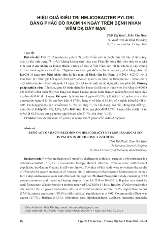 Hiệu quả điều trị helicobacter pylori bằng phác đồ racm 14 ngày trên bệnh nhân viêm dạ dày mạn