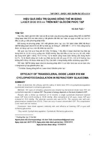 Hiệu quả điều trị quang đông thể mi bằng laser diod 810 nm trên mắt glôcôm phức tạp